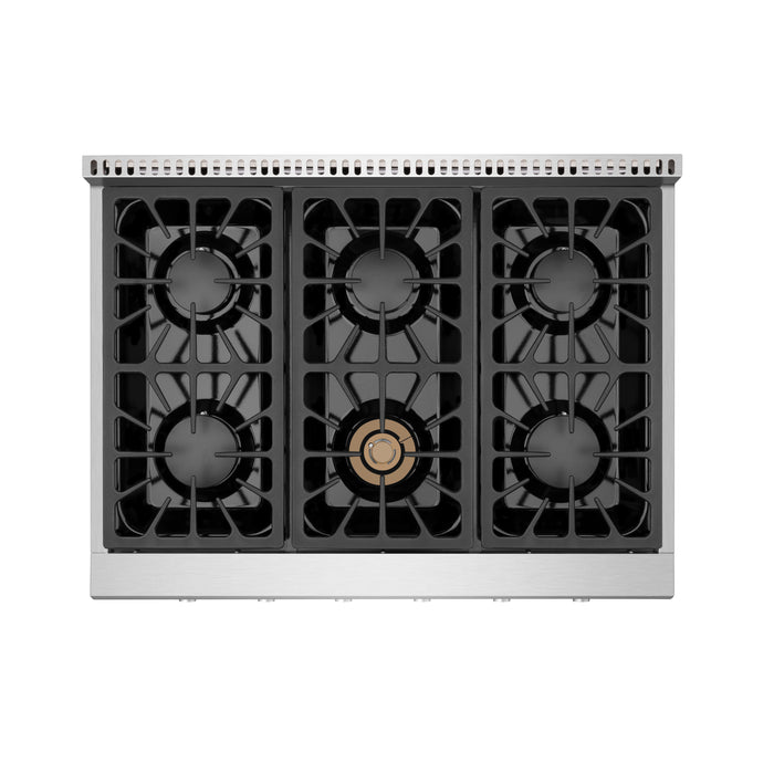 Empava Gas Pro-Style Cooktop 36" in Stainless Steel with 6 Sealed Burners and Continuous Cast-Iron Grates