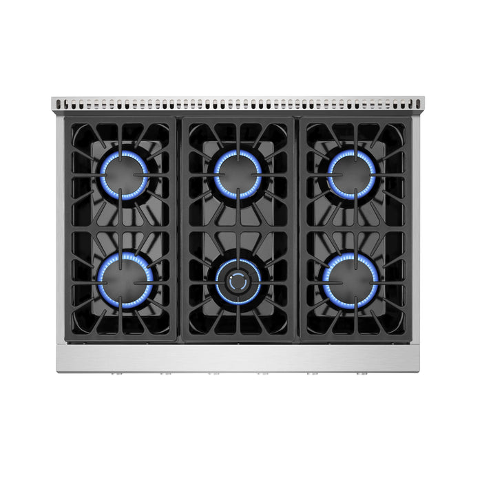 Empava Gas Pro-Style Cooktop 36" in Stainless Steel with 6 Sealed Burners and Continuous Cast-Iron Grates