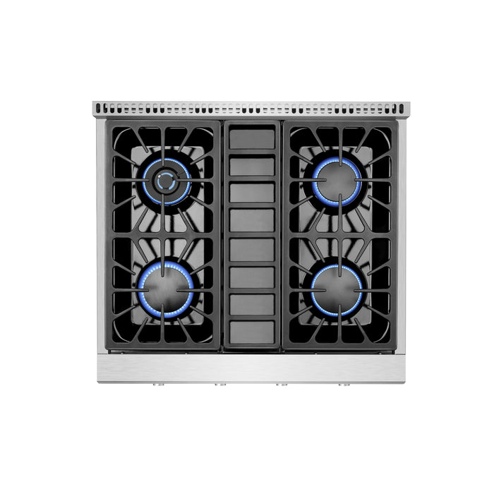 Empava Gas Pro-Style Cooktop 30" in Stainless Steel with 4 Sealed Burners and Continuous Cast-Iron Grates