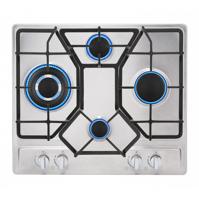 Empava Gas Cooktop 24" in Stainless Steel with 4 Sealed Burners and Continuous Cast-Iron Grates
