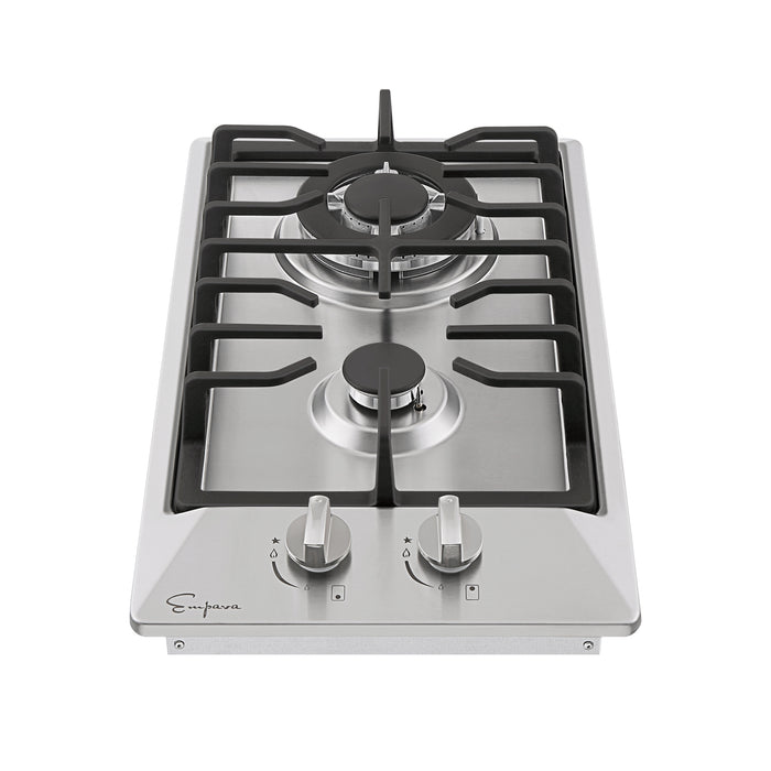 Empava Gas Cooktop 12" in Stainless Steel with 2 Sealed Burners and Continuous Cast-Iron Grates