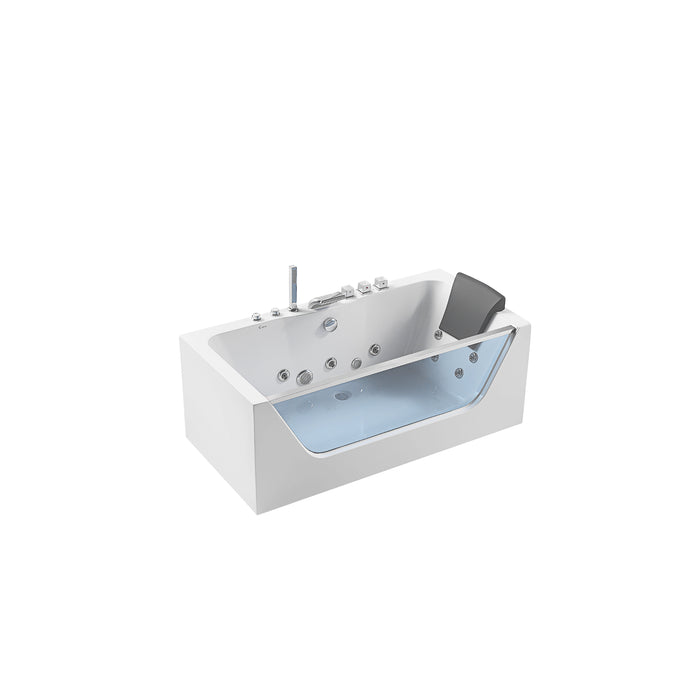 Empava Alcove 67" Rectangular Soaking Bathtub with Whirlpool Hydromassage, Tempered Glass Front Panel and Lighting