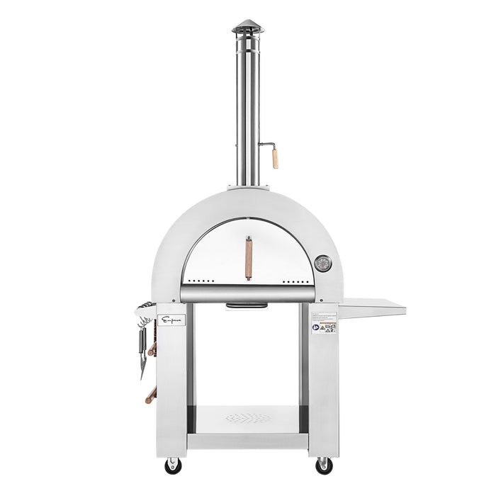 Empava Outdoor Wood Fired Pizza Oven in Stainless Steel with Side Shelf