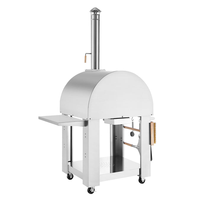 Empava Outdoor Wood Fired Pizza Oven in Stainless Steel with Side Shelf