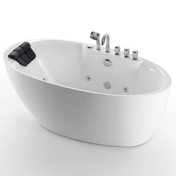 Empava Freestanding 59" Soaking Bathtub with Whirlpool Hydromassage