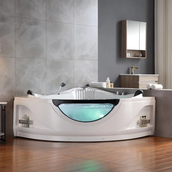 Empava Corner 59" 2 Person Soaking Bathtub with Whirlpool Hydromassage and Lighting