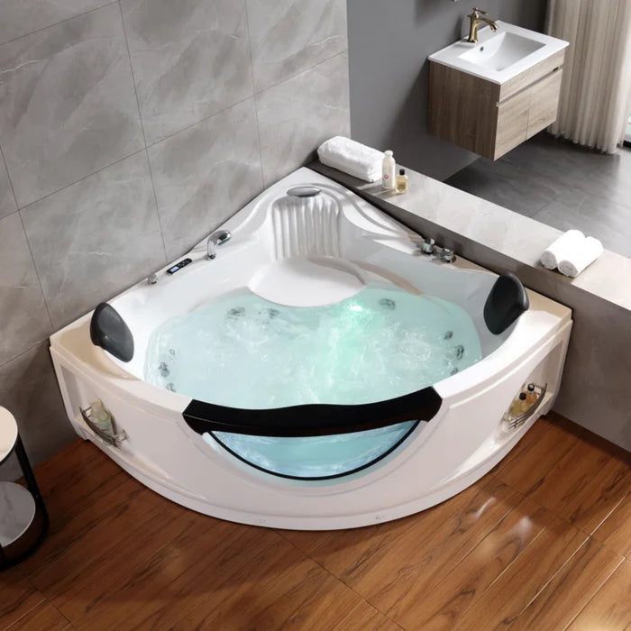 Empava Corner 59" 2 Person Soaking Bathtub with Whirlpool Hydromassage and Lighting