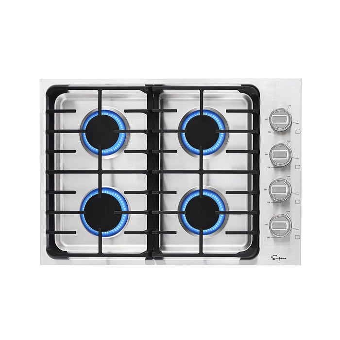 Empava Gas Cooktop 30" in Stainless Steel with 4 Sealed Burners and Continuous Cast-Iron Grates