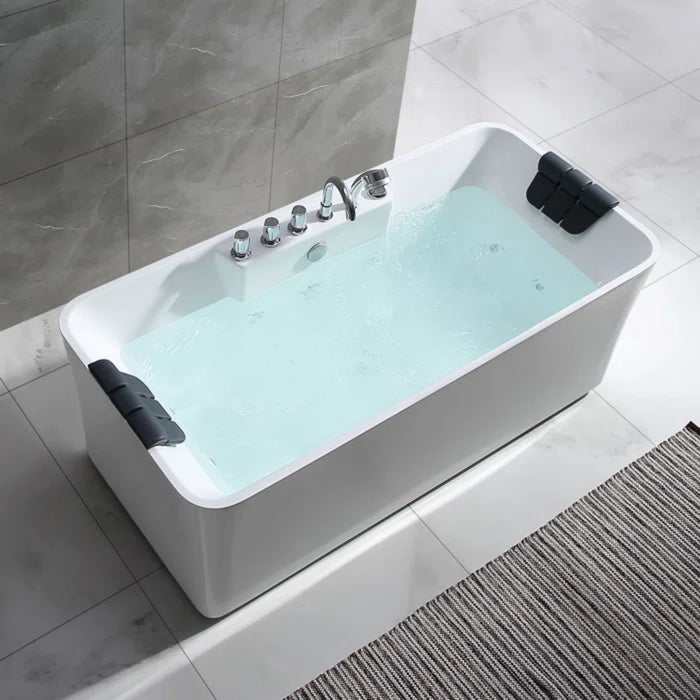 Empava Freestanding 67" Rectangular Soaking Bathtub with Whirlpool Hydromassage