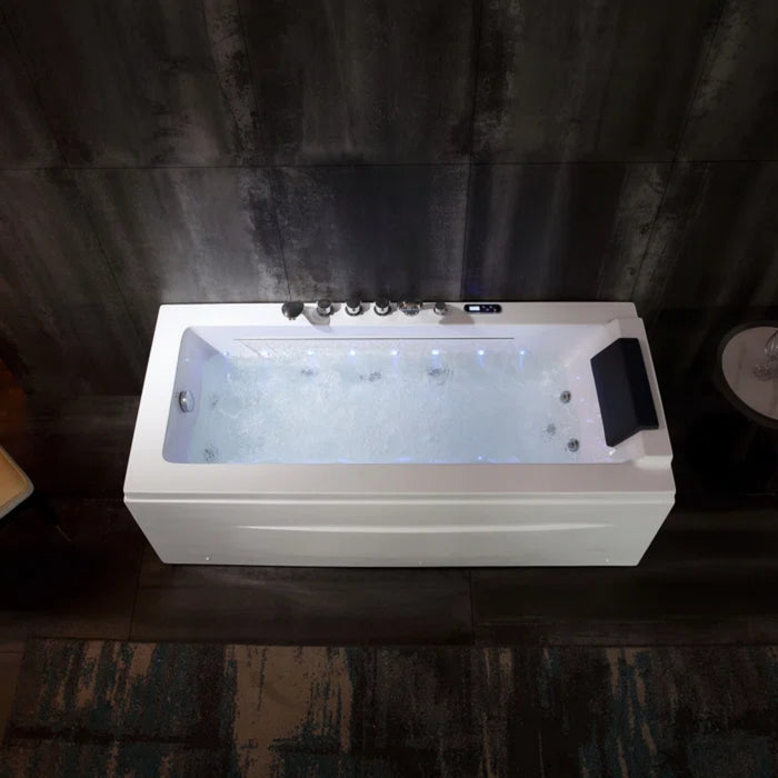 Empava Alcove 67" Rectangular Soaking Bathtub with Whirlpool Hydromassage, Waterfall and Lighting