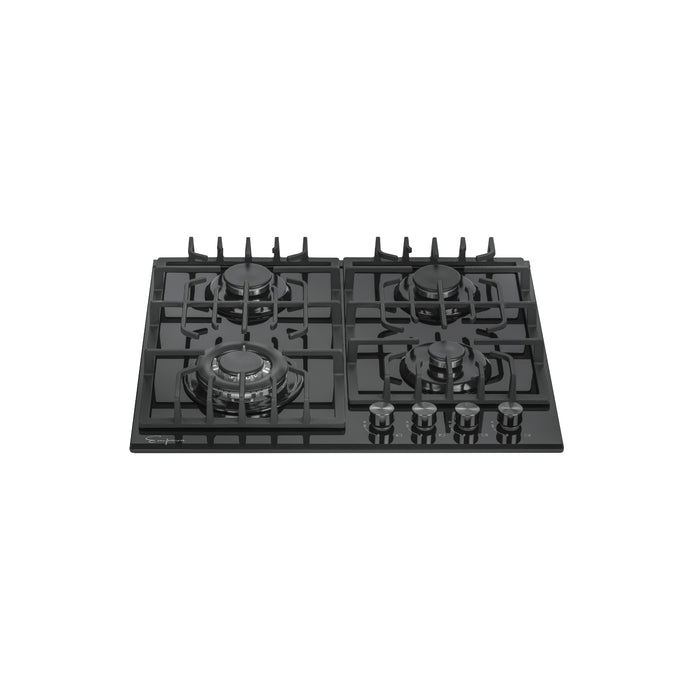 Empava Gas Cooktop 24" in Black Tempered Glass with 4 Sealed Burners and Continuous Cast-Iron Grates