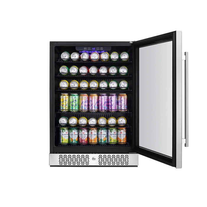 Empava Beverage Cooler 24" Single Zone 140 Can Capacity in Stainless Steel with Glass Door