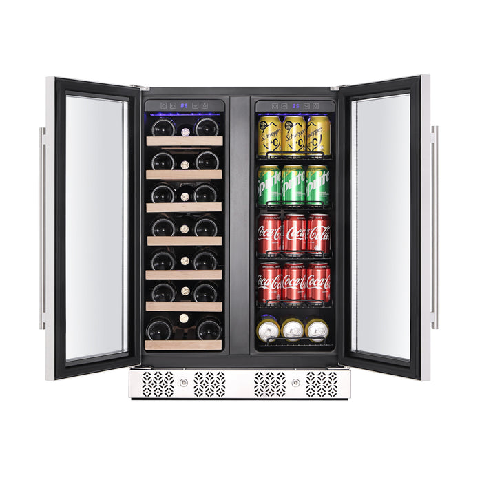 Empava Wine and Beverage Cooler 24" Dual Zone 20 Wine Bottle and 78 Beverage Can Capacity in Stainless Steel with Glass Doors