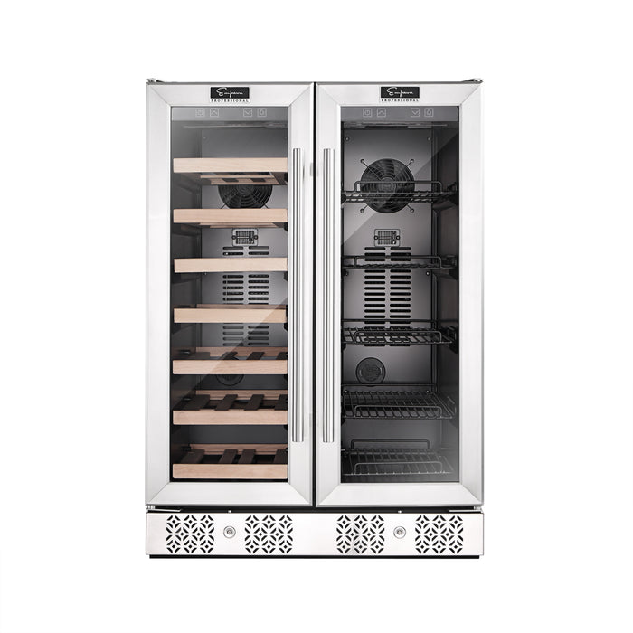 Empava Wine and Beverage Cooler 24" Dual Zone 20 Wine Bottle and 78 Beverage Can Capacity in Stainless Steel with Glass Doors