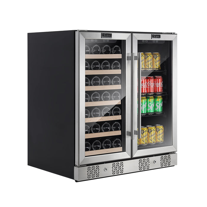 Empava Wine and Beverage Cooler 30" Dual Zone 33 Wine Bottle and 96 Beverage Can Capacity in Stainless Steel with Glass Doors