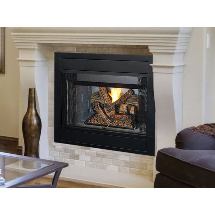 Superior Fireplaces BRT4300 Series 36" B Vent Gas Fireplace, Top Vent, Electronic Ignition, White Stacked Brick Refractory Panels